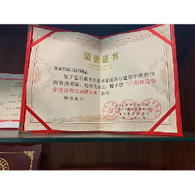 廣東科技事業(yè)建設(shè)突出貢獻人物榮譽證書